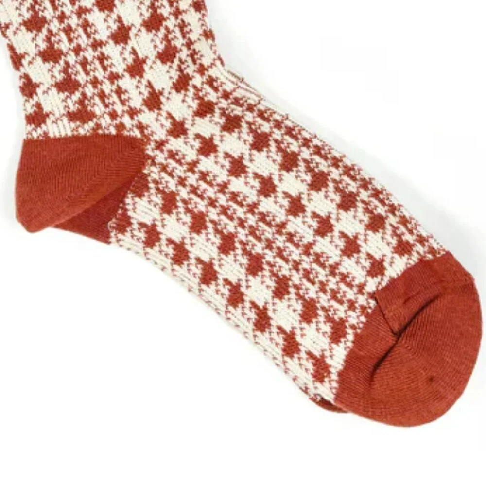 NWT Charley Red and White Houndstooth Crew Socks